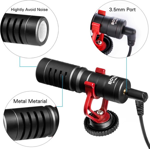 BOYA BY MM1  Professional Audio Recording Microphone  On Camera  Cardioid  Condenser  Mini Mic for Smartphone  DSLR  DV  Live Streaming  Interview Professional Audio