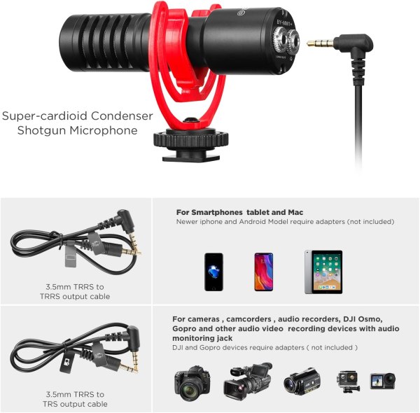 BOYA BY MM1  Professional Audio Recording Microphone  On Camera  Cardioid  Condenser  Mini Mic for Smartphone  DSLR  DV  Live Streaming  Interview Professional Audio