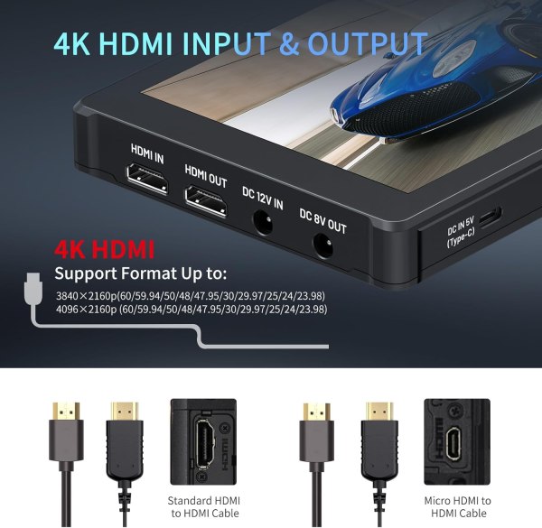 FEELWORLD F7 Plus 7 Inch 1200nit DSLR Camera Field Monitor Touch Screen with 3D LUT HDR Waveform F970 External Power Install Kit 1920x1200 4K 60Hz HDM Pro Videos