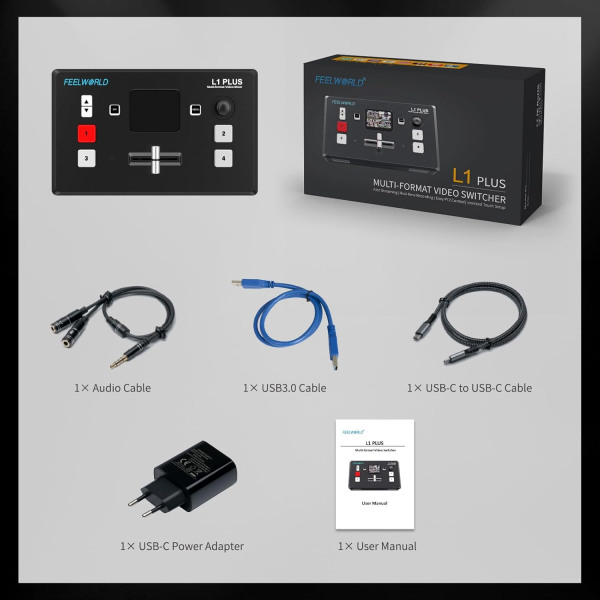 FEELWORLD L1 Plus Multi-Camera Video Mixer Switcher with PTZ Controller, Chroma Key, 4 HDMI Inputs, USB 3.0 Output, 2-Inch Touch Screen, Real-Time Pro Others