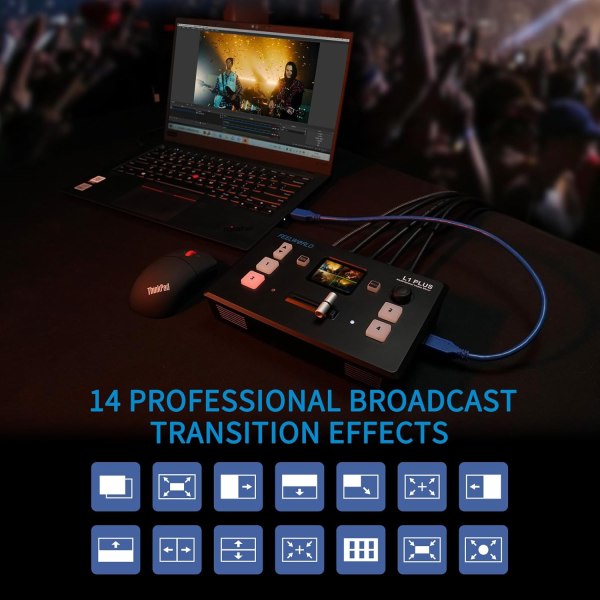 FEELWORLD L1 Plus Multi-Camera Video Mixer Switcher with PTZ Controller, Chroma Key, 4 HDMI Inputs, USB 3.0 Output, 2-Inch Touch Screen, Real-Time Pro Others