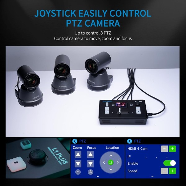 FEELWORLD L1 Plus Multi-Camera Video Mixer Switcher with PTZ Controller, Chroma Key, 4 HDMI Inputs, USB 3.0 Output, 2-Inch Touch Screen, Real-Time Pro Others
