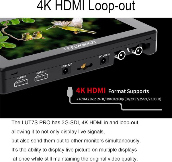 FEELWORLD LUT7S PRO 7  2200nit 4K HDMI 3G SDI Camera Monitor   Touchscreen  3D LUT Pro Videos