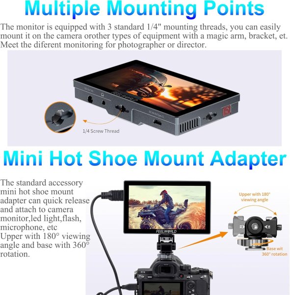FEELWORLD P6X 5.5 Inch Aluminum Camera Monitor â€“ 1920x1080 Full HD, 1000nits Brightness, 160Â° Wide Viewing Angle, Touchscreen, 4K 60Hz HDMI Input/O Pro Videos