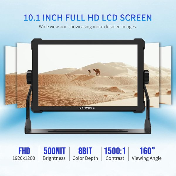 FEELWORLD T10 10.1-Inch Camera Field Monitor with Touchscreen â€“ 4K HDMI 60Hz, 3D LUT, 1920x1080 Resolution, HDR, Waveform, NP-F970 External Installa Pro Videos