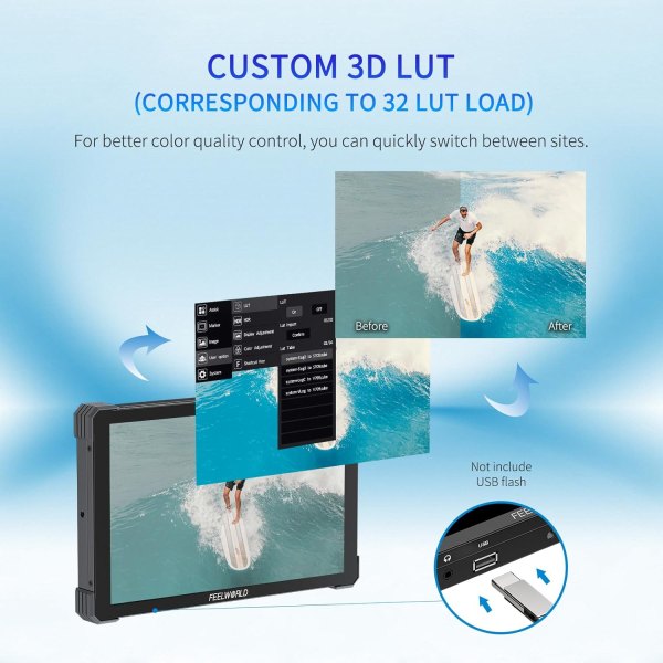 FEELWORLD T10 10.1-Inch Camera Field Monitor with Touchscreen â€“ 4K HDMI 60Hz, 3D LUT, 1920x1080 Resolution, HDR, Waveform, NP-F970 External Installa Pro Videos