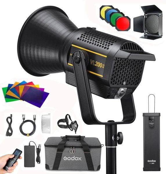 Godox VL200II Daylight Spotlight with APP Control   V Mount     Bowens Mount Continuous LED Video Light GODOX