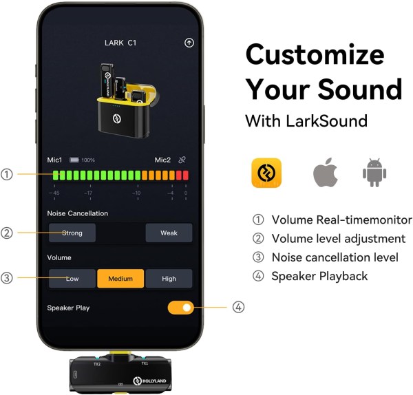 Hollyland Lark C1 Wireless Lavalier Microphone for iPhone 14/13/12 â€“ MFi Certified, 656ft Transmission, Noise Cancelling Professional Audios
