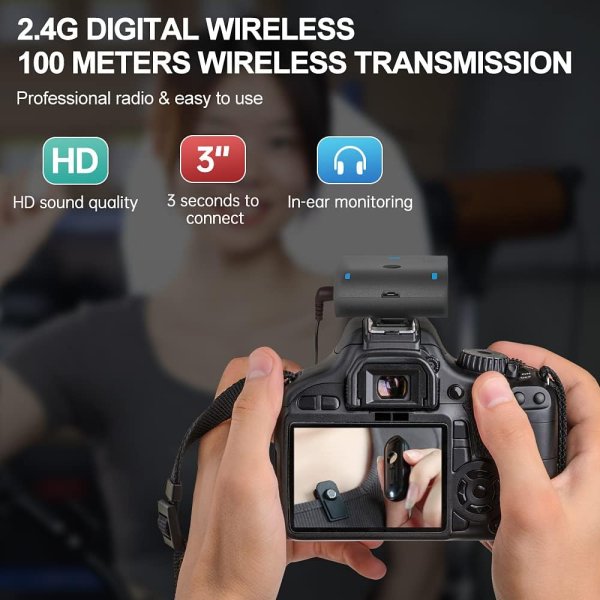 LENSGO 318C II Wireless Lavalier Microphone     Dual Clip On Mic for DSLR  Smartphones   Video Recording Professional Audio