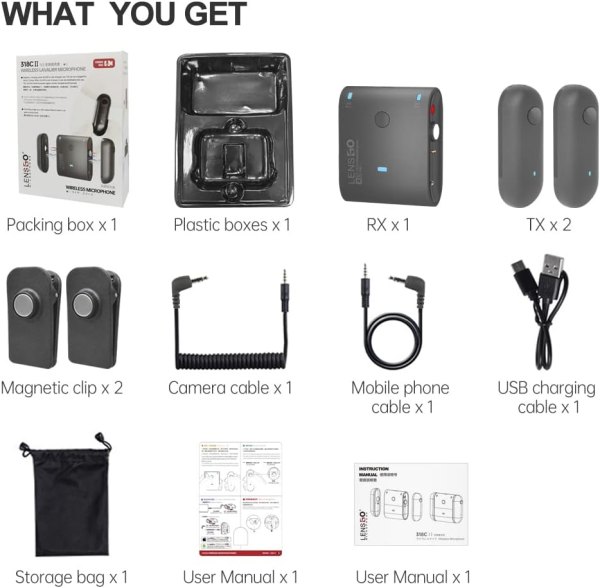 LENSGO 318C II Wireless Lavalier Microphone     Dual Clip On Mic for DSLR  Smartphones   Video Recording Professional Audio