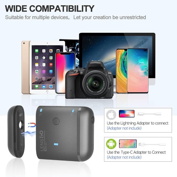 LENSGO 318C II Wireless Lavalier Microphone     Dual Clip On Mic for DSLR  Smartphones   Video Recording Professional Audio