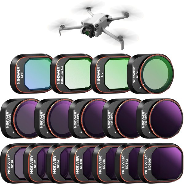 NEEWER 16 Pack ND & CPL & Effect Filter Set for DJI Mini 4 Pro –  HD Filters Including ND, CPL, UV, LPR & Black Diffusion 1/4 Camera Accessories