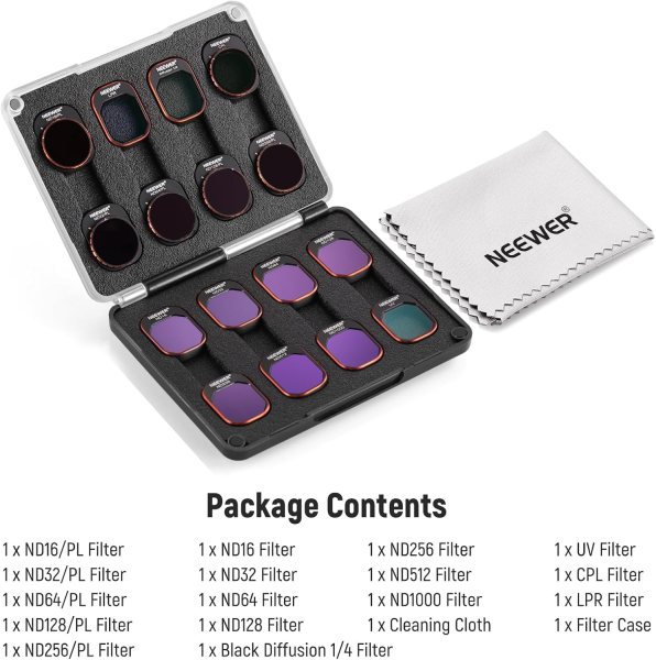 NEEWER 16 Pack ND & CPL & Effect Filter Set for DJI Mini 4 Pro –  HD Filters Including ND, CPL, UV, LPR & Black Diffusion 1/4 Lens Close Up & Filters