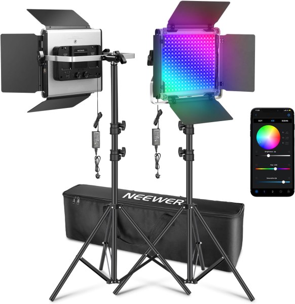 Neewer 2×660 PRO II RGB APP LED Light Kit with 2×200cm Light Stands & Carry Bag – Professional Photography & Video Lighting Lighting