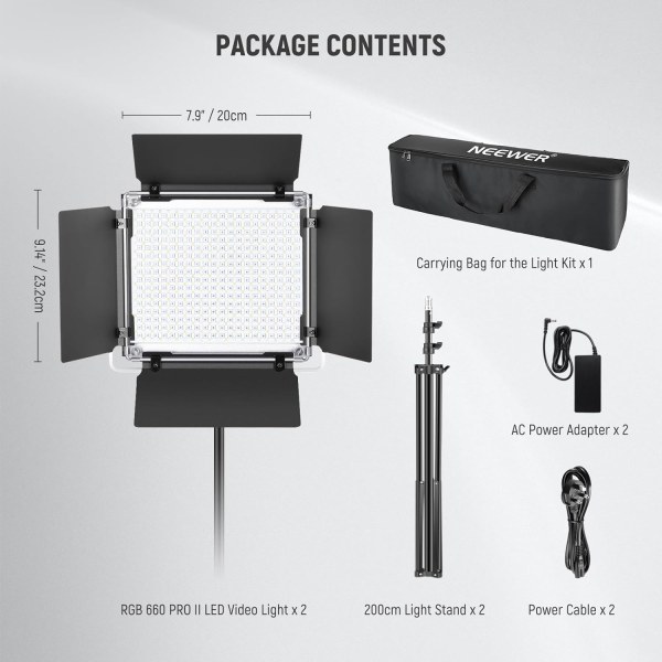 Neewer 2×660 PRO II RGB APP LED Light Kit with 2×200cm Light Stands & Carry Bag – Professional Photography & Video Lighting Lighting