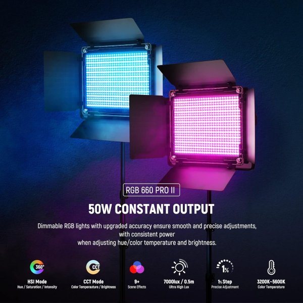 Neewer 2×660 PRO II RGB APP LED Light Kit with 2×200cm Light Stands & Carry Bag – Professional Photography & Video Lighting Lighting
