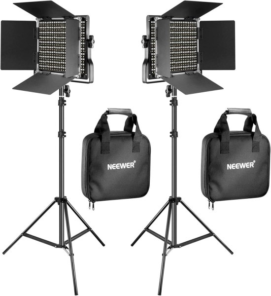 NEEWER 2-Pack Bi-Color 660 LED Video Light Kit with 75-Inch Stands – 3200-5600K CRI 96+ Dimmable Lights with U-Bracket & Barndoors for Studio Photogra 