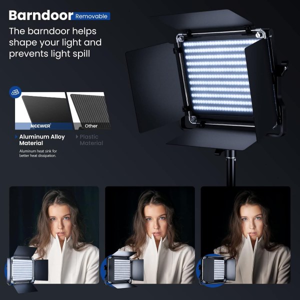 NEEWER 2-Pack Bi-Color 660 LED Video Light Kit with 75-Inch Stands – 3200-5600K CRI 96+ Dimmable Lights with U-Bracket & Barndoors for Studio Photogra Studio Set