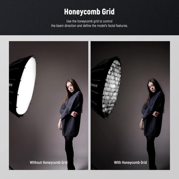NEEWER 33inch/85cm Parabolic Softbox Quick Set up Quick Folding, with Diffusers/Honeycomb Grid/Bag, Compatible with Aputure 120d Light Dome Godox sl60 SoftBox & Reflectors
