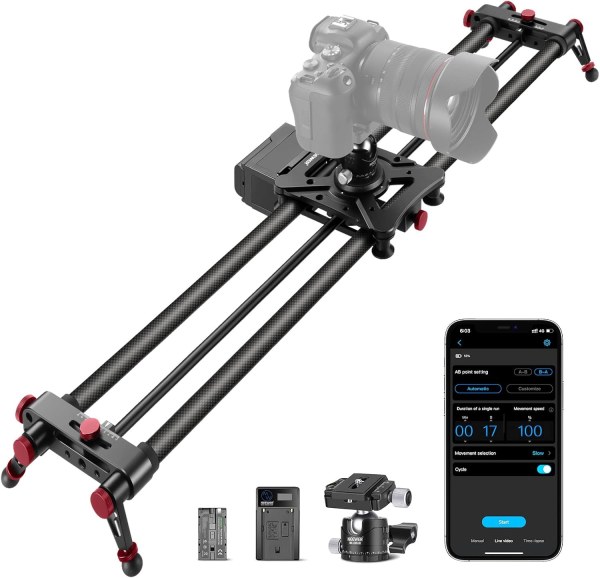 NEEWER 39.4”/100cm Motorized Camera Slider – App Wireless Control Carbon Fiber Dolly Rail, Video, Time Lapse, Horizontal, Tracking & 120° Panoramic Sh 