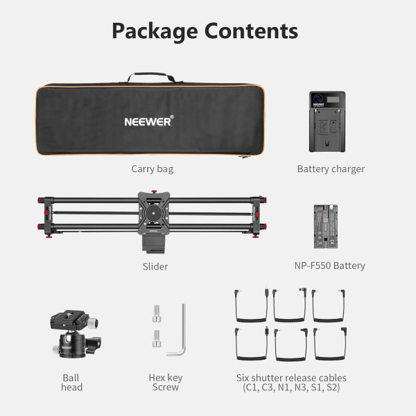 NEEWER 39.4”/100cm Motorized Camera Slider – App Wireless Control Carbon Fiber Dolly Rail, Video, Time Lapse, Horizontal, Tracking & 120° Panoramic Sh Lens & Accessories