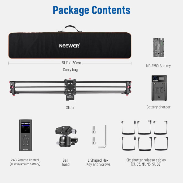 NEEWER 47.2”/120cm Motorized Camera Slider – App Wireless Control Carbon Fiber Dolly Rail, Video, Time Lapse, Horizontal, Tracking & 120° Panoramic Sh Lens & Accessories