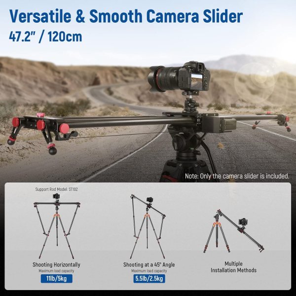 NEEWER 47.2”/120cm Motorized Camera Slider – App Wireless Control Carbon Fiber Dolly Rail, Video, Time Lapse, Horizontal, Tracking & 120° Panoramic Sh Lens & Accessories