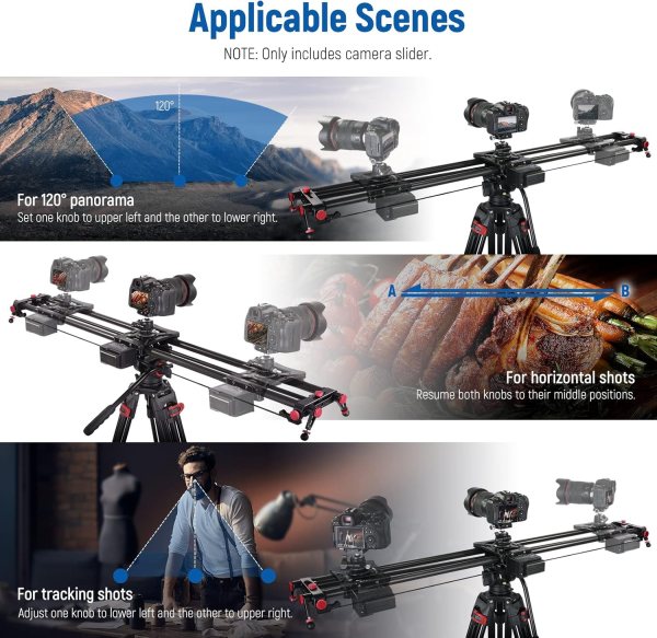 NEEWER 47.2”/120cm Motorized Camera Slider – App Wireless Control Carbon Fiber Dolly Rail, Video, Time Lapse, Horizontal, Tracking & 120° Panoramic Sh Lens & Accessories