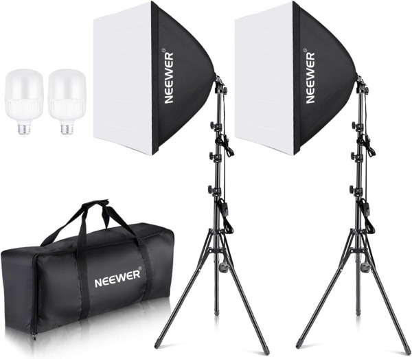 NEEWER 700W Equivalent Softbox Lighting Kit – 2 Pack 5700K LED Bulbs with 24x24