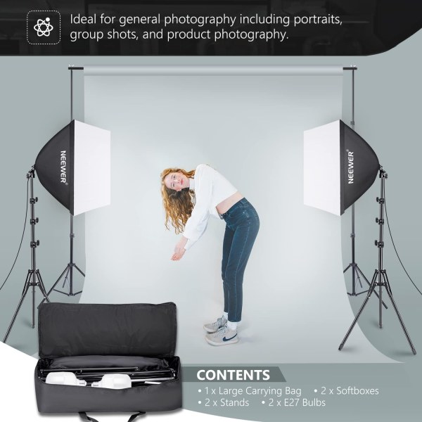 NEEWER 700W Equivalent Softbox Lighting Kit – 2 Pack 5700K LED Bulbs with 24x24