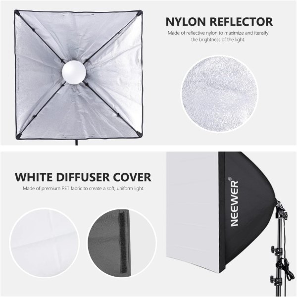 NEEWER 700W Equivalent Softbox Lighting Kit – 2 Pack 5700K LED Bulbs with 24x24