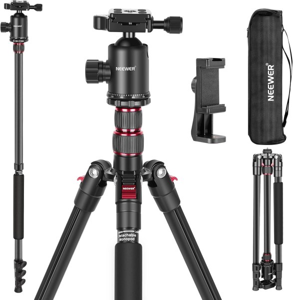 Neewer 77-Inch 2-in-1 Tripod & Monopod – Aluminum Camera Stand with 360° Ball Head, Dual Center Axis, QR Plate, 8kg Load Capacity, Travel-Friendly wit Camera & Light Stands