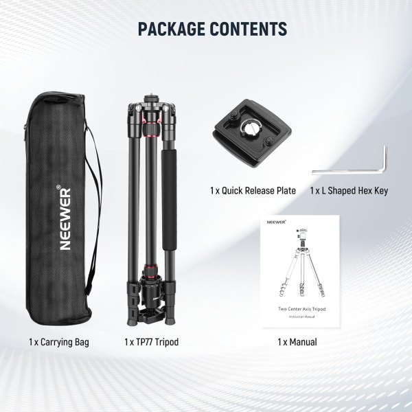 Neewer 77-Inch 2-in-1 Tripod & Monopod – Aluminum Camera Stand with 360° Ball Head, Dual Center Axis, QR Plate, 8kg Load Capacity, Travel-Friendly wit Tripods