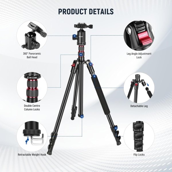 Neewer 77-Inch 2-in-1 Tripod & Monopod – Aluminum Camera Stand with 360° Ball Head, Dual Center Axis, QR Plate, 8kg Load Capacity, Travel-Friendly wit Tripods