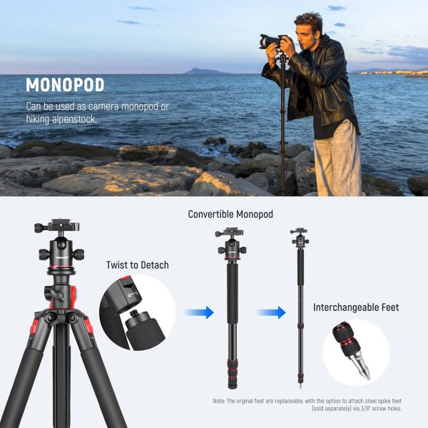 NEEWER 79-Inch Tripod Monopod with Center Column & Ball Head – Aluminum DSLR/Video Camera Stand with Arca-Type QR Plate, Horizontal Overhead Mount, Ca Tripods