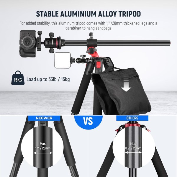 NEEWER 79-Inch Tripod Monopod with Center Column & Ball Head – Aluminum DSLR/Video Camera Stand with Arca-Type QR Plate, Horizontal Overhead Mount, Ca Tripods