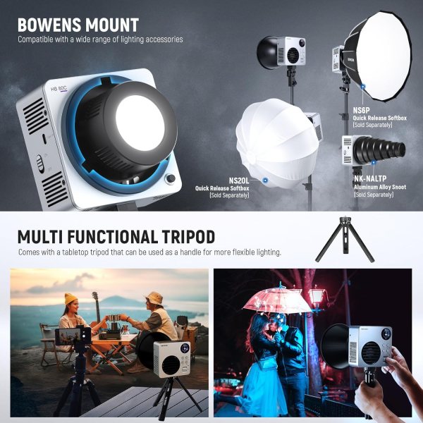 NEEWER 80W RGBWW LED Video Light HB80C – Portable RGB COB Lighting with Battery & APP Control Lighting