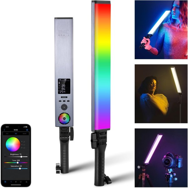 Neewer BH30S Handheld RGB LED Video Light – Portable Rechargeable Photography & Video Lighting with APP Control Lighting & Studio