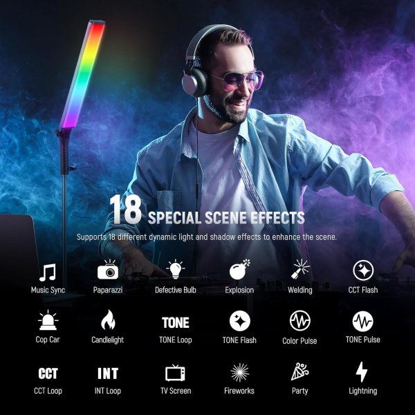 Neewer BH30S Handheld RGB LED Video Light – Portable Rechargeable Photography & Video Lighting with APP Control Lighting