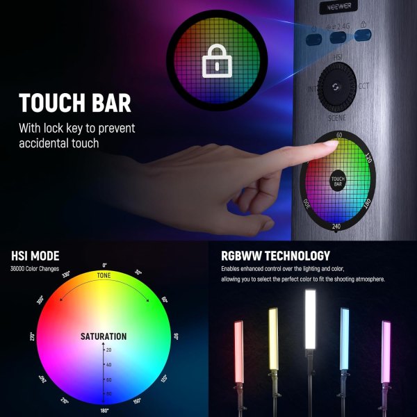 Neewer BH30S Handheld RGB LED Video Light – Portable Rechargeable Photography & Video Lighting with APP Control Lighting