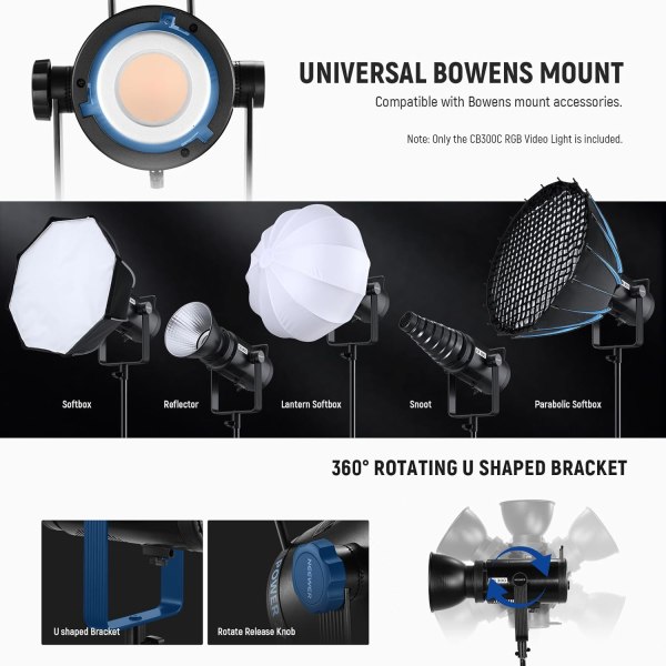 Neewer CB300C RGB Video Light with APP Control – 300W Bi-Color & Full RGB LED Panel for Photography & Video Lighting