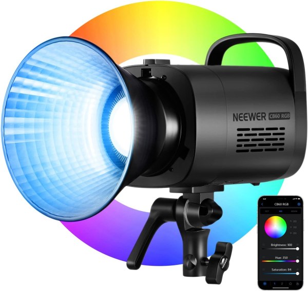 Neewer CB60 RGB 70W LED Video Light with APP Control – Bowens Mount COB Full Color Continuous Output, 18000Lux/1m, 2700K–6500K CCT, CRI97+, 17 Lightin Lighting & Studio