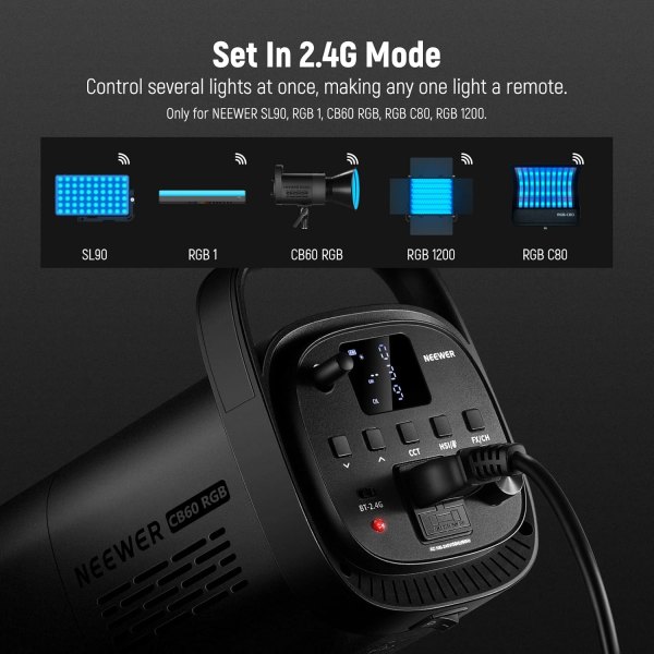 Neewer CB60 RGB 70W LED Video Light with APP Control – Bowens Mount COB Full Color Continuous Output, 18000Lux/1m, 2700K–6500K CCT, CRI97+, 17 Lightin Lighting