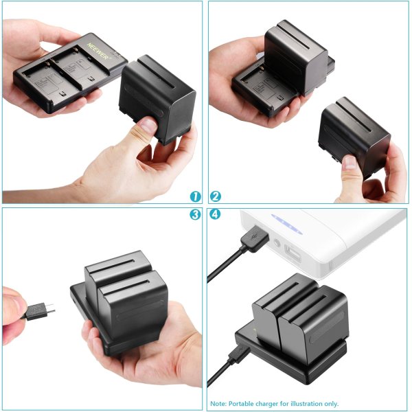 NEEWER Dual USB Fast Charger with 2x 8800mAh NP-F970 Replacement Batteries – Compatible with Sony NP-F970/960/950/930/570/550/530/330 and Sony Handyca Battery & Grip