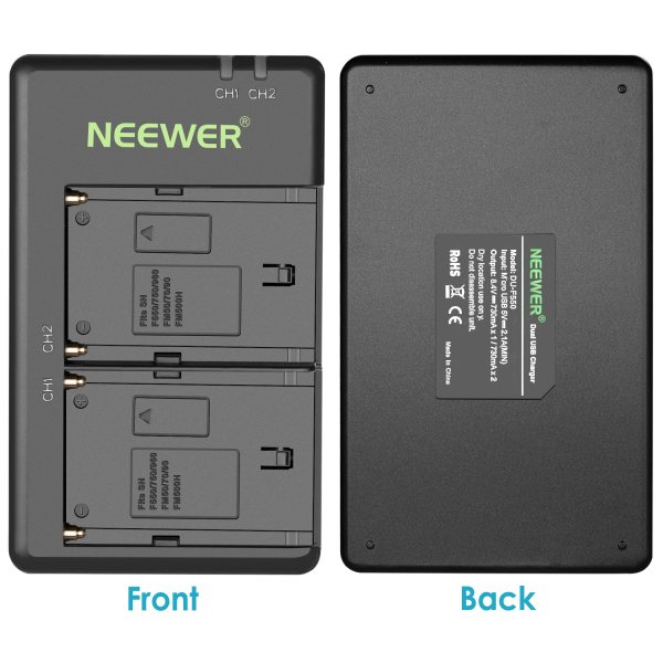 NEEWER Dual USB Fast Charger with 2x 8800mAh NP-F970 Replacement Batteries – Compatible with Sony NP-F970/960/950/930/570/550/530/330 and Sony Handyca Battery & Grip