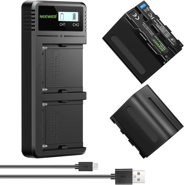 Neewer Fast USB Dual Charger with 2-Pack 8800mAh NP-F970 Replacement Batteries – Compatible with Sony NP-F970, NP-F960, NP-F950, NP-F930, NP-F570, NP- Camera Accessories