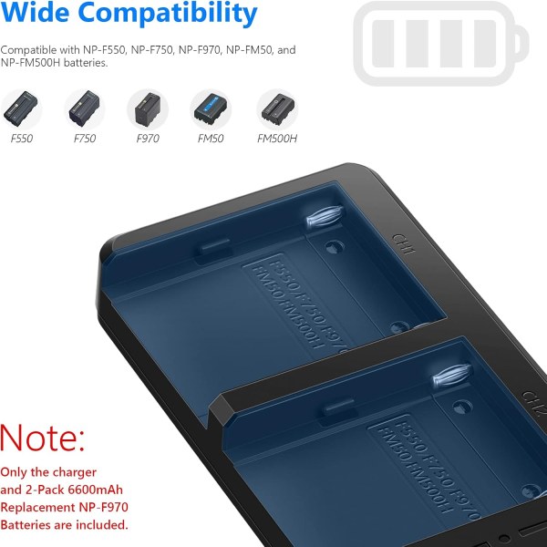 Neewer Fast USB Dual Charger with 2-Pack 8800mAh NP-F970 Replacement Batteries – Compatible with Sony NP-F970, NP-F960, NP-F950, NP-F930, NP-F570, NP- Battery & Grip
