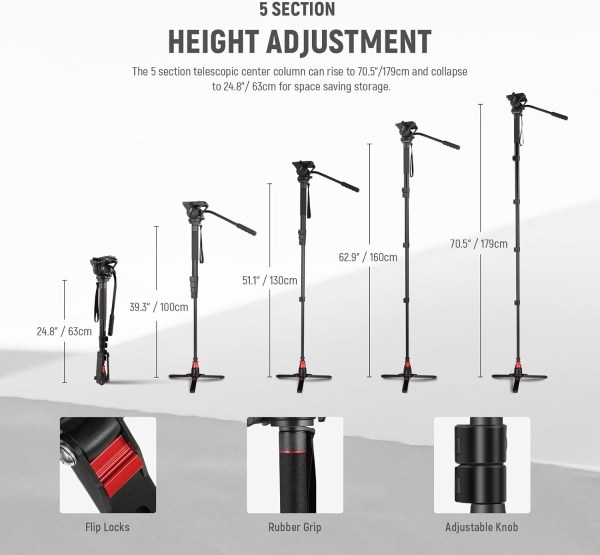 NEEWER GM76 Professional Camera Monopod with Feet – 70.5