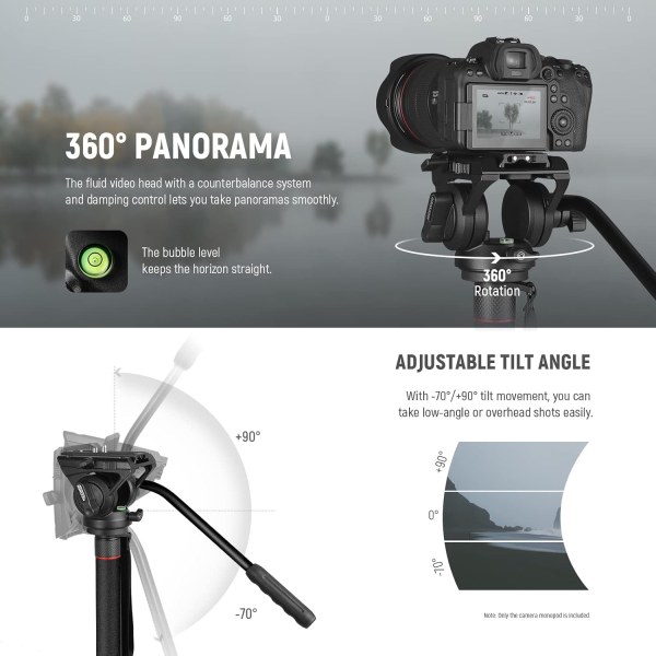 NEEWER GM76 Professional Camera Monopod with Feet – 70.5
