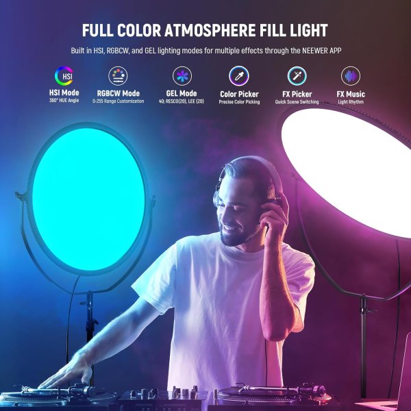 Neewer GR18C RGB Side-Illuminated Round Panel Light – APP-Controlled 18